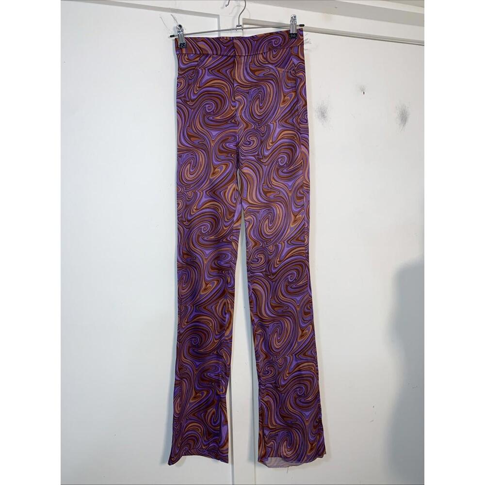 Zara Womens M (26/33)Marble Jacquard Printed Flare Pants 70s‎ Inspired